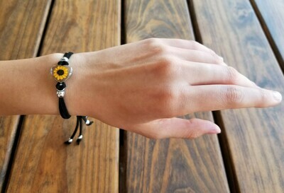 Sunflower Small Heart Leather Bracelet, Transparent.
