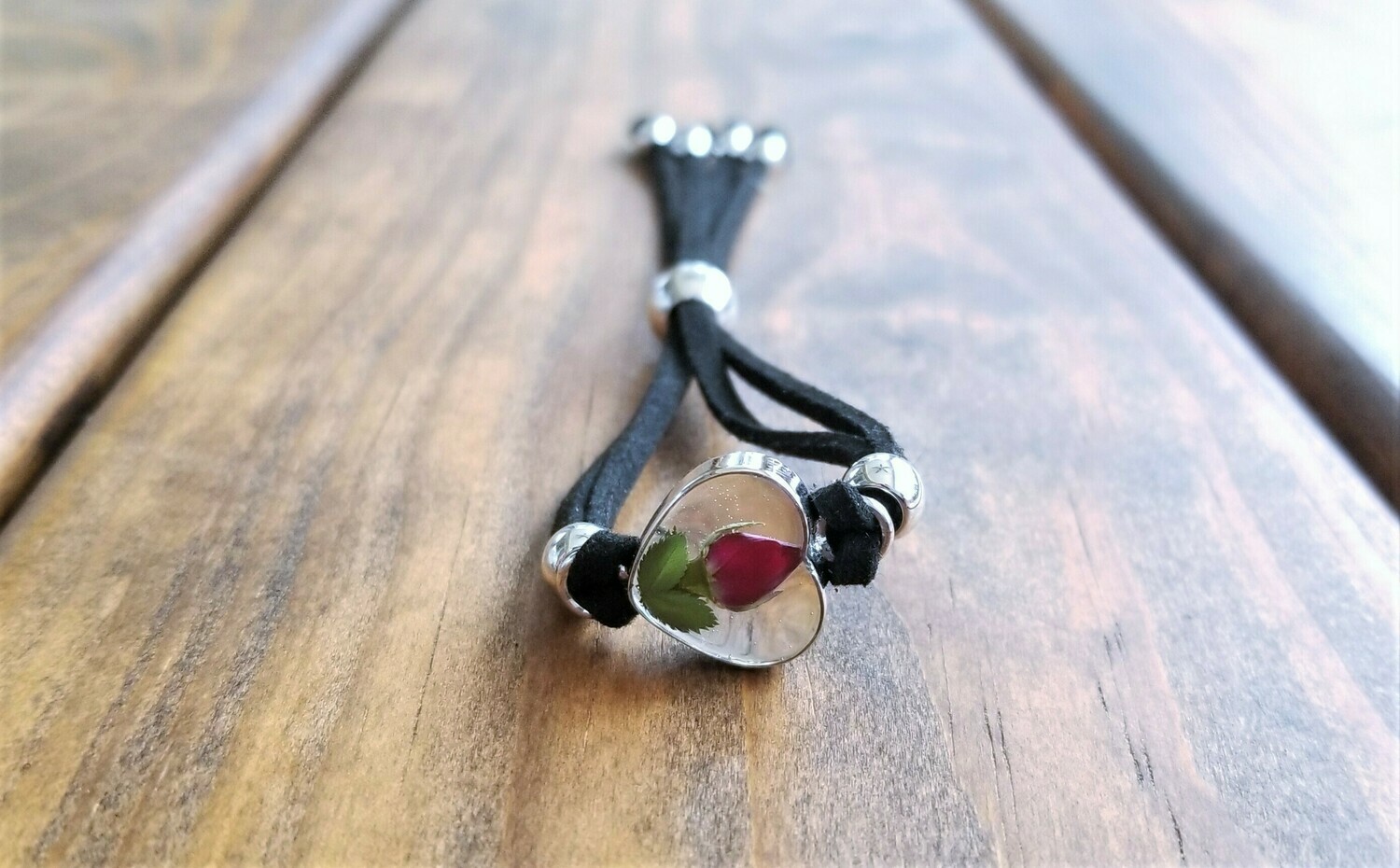 Rose Small Heart Leather Bracelet, Transparent