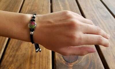 Rose Small Circle Leather Bracelet, Transparent
