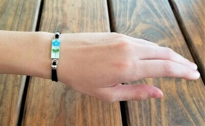 Forget-Me-Not, Rectangle Leather Bracelet, White Background