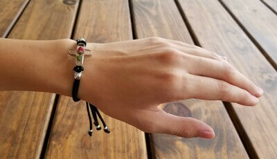 Rose Cross Leather Bracelet, Transparent