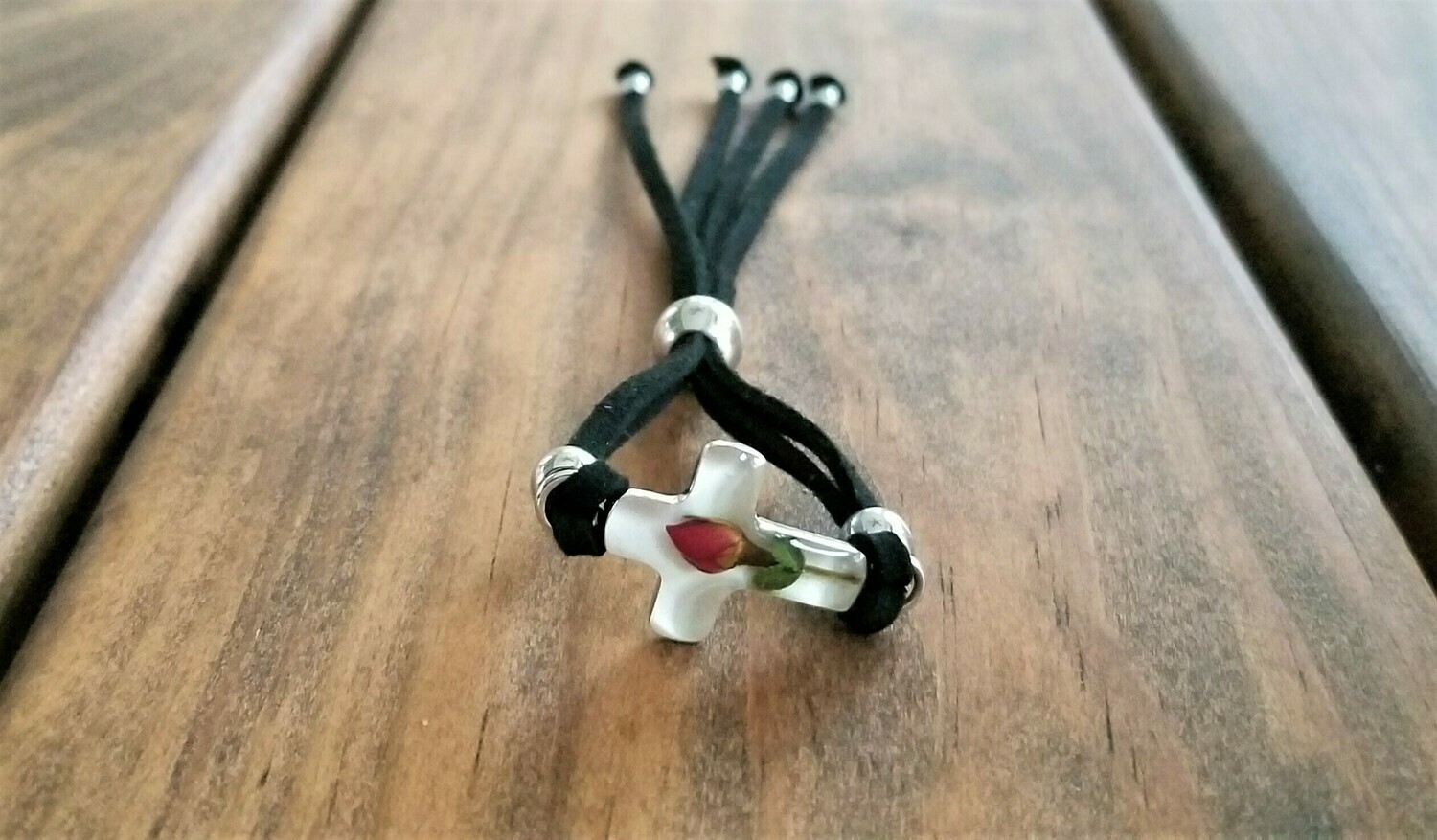 Rose Cross Leather Bracelet, White Background
