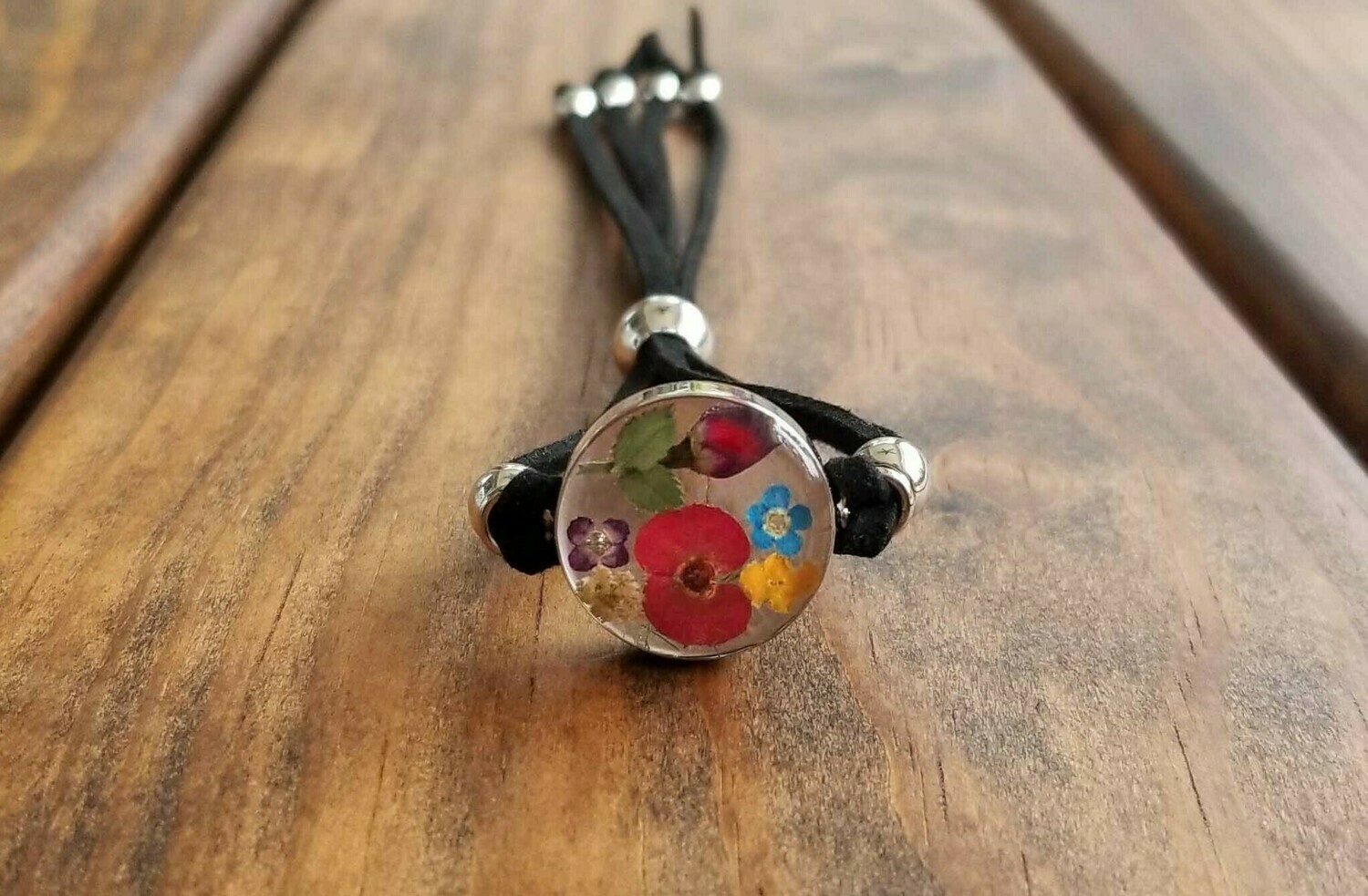 Rose and Multi-Flower Circle Leather Bracelet, Transparent