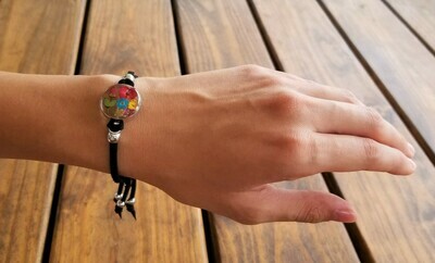 Rose and Multi-Flower Circle Leather Bracelet, Transparent