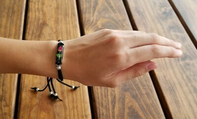Rose Rectangle Leather Bracelet, Black Background