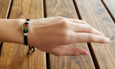 Rose Small Square Leather Bracelet, Transparent