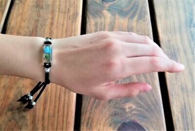 Forget-Me-Not, Rectangle Leather Bracelet, Transparent
