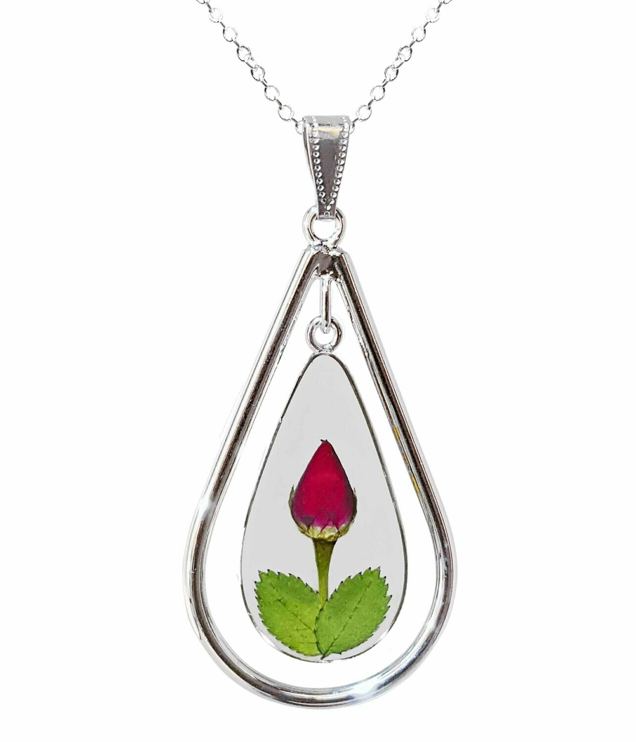 Rose Necklace, X-Large Swivel Teardrop, Transparent