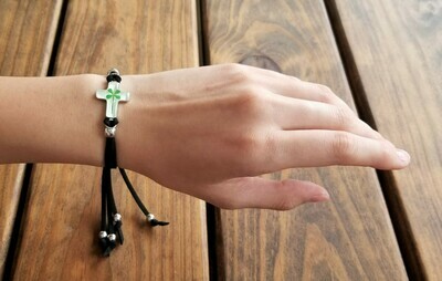 Four-Leaf Clover, Cross Leather Bracelet, White Background