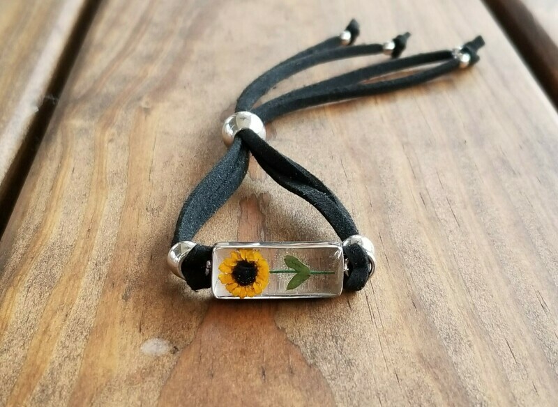 Sunflower Rectangle Leather Bracelet, Transparent