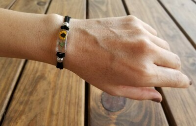 Sunflower Rectangle Leather Bracelet, Transparent
