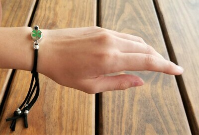 Four-Leaf Clover, Small Oval Leather Bracelet, Transparent