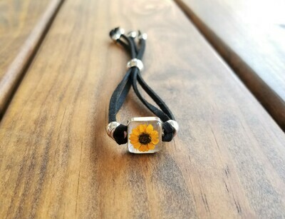 Sunflower Small Square Leather Bracelet, Transparent.