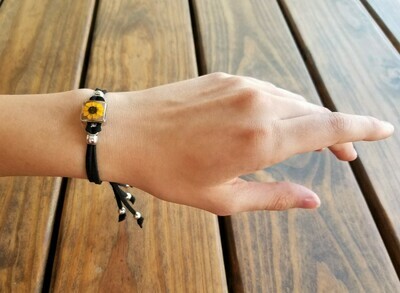 Sunflower Small Square Leather Bracelet, Transparent.
