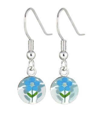 Real Forget-Me-Not Small, Circle Earrings, White Background