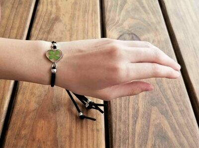 Four-Leaf Clover, Medim Heart Leather Bracelet, Transparent
