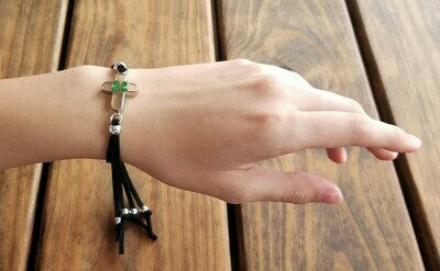 Four-Leaf Clover, Cross Leather Bracelet, Transparent