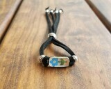 Forget-Me-Not, Small Rectangle Leather Bracelet, Transparent