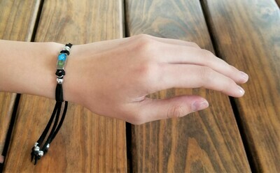 Forget-Me-Not, Small Rectangle Leather Bracelet, Transparent