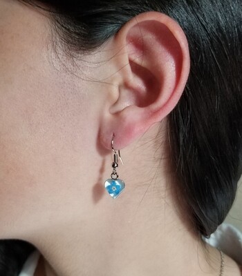 Forget-Me-Not, Mini Heart Earrings, White Background