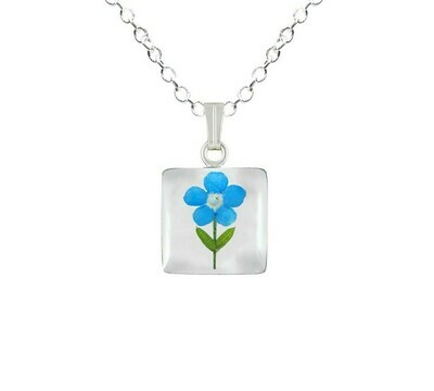 Forget-Me-Not Necklace, Small Square, White Background