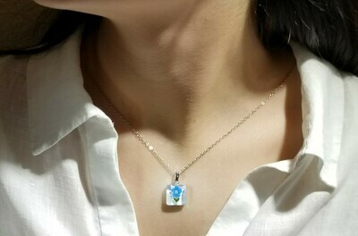 Forget-Me-Not Necklace, Small Square, White Background