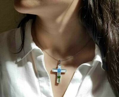Forget-Me-Not Necklace, Large Cross, White Background