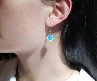Real Forget-Me-Not, Small Heart Earrings, White Background