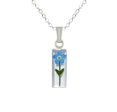 Forget-Me-Not Necklace, Small Rectangle, White Background