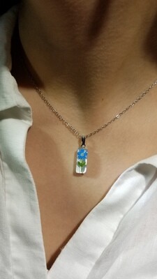 Forget-Me-Not Necklace, Small Rectangle, White Background
