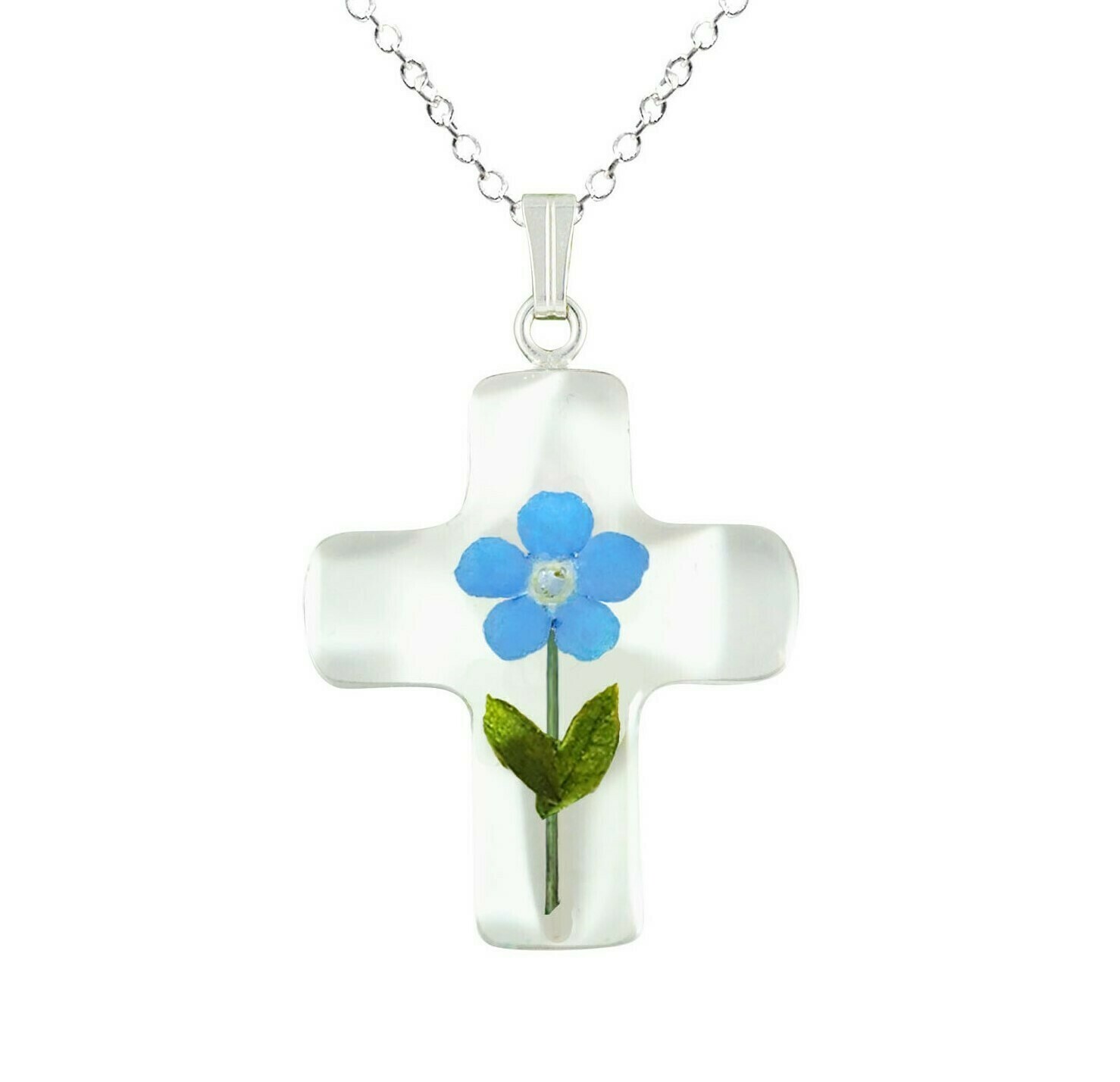 Forget-Me-Not Necklace, Medium Cross, White Background