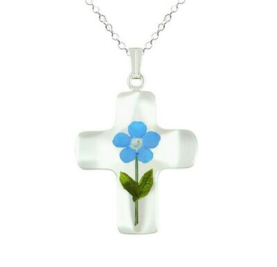 Forget-Me-Not Necklace, Medium Cross, White Background