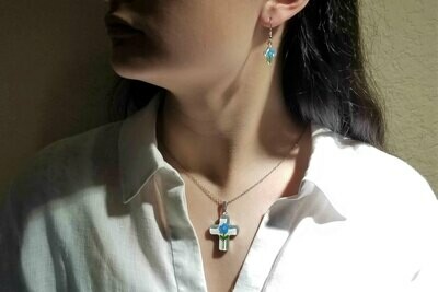 Forget-Me-Not Necklace, Medium Cross, White Background
