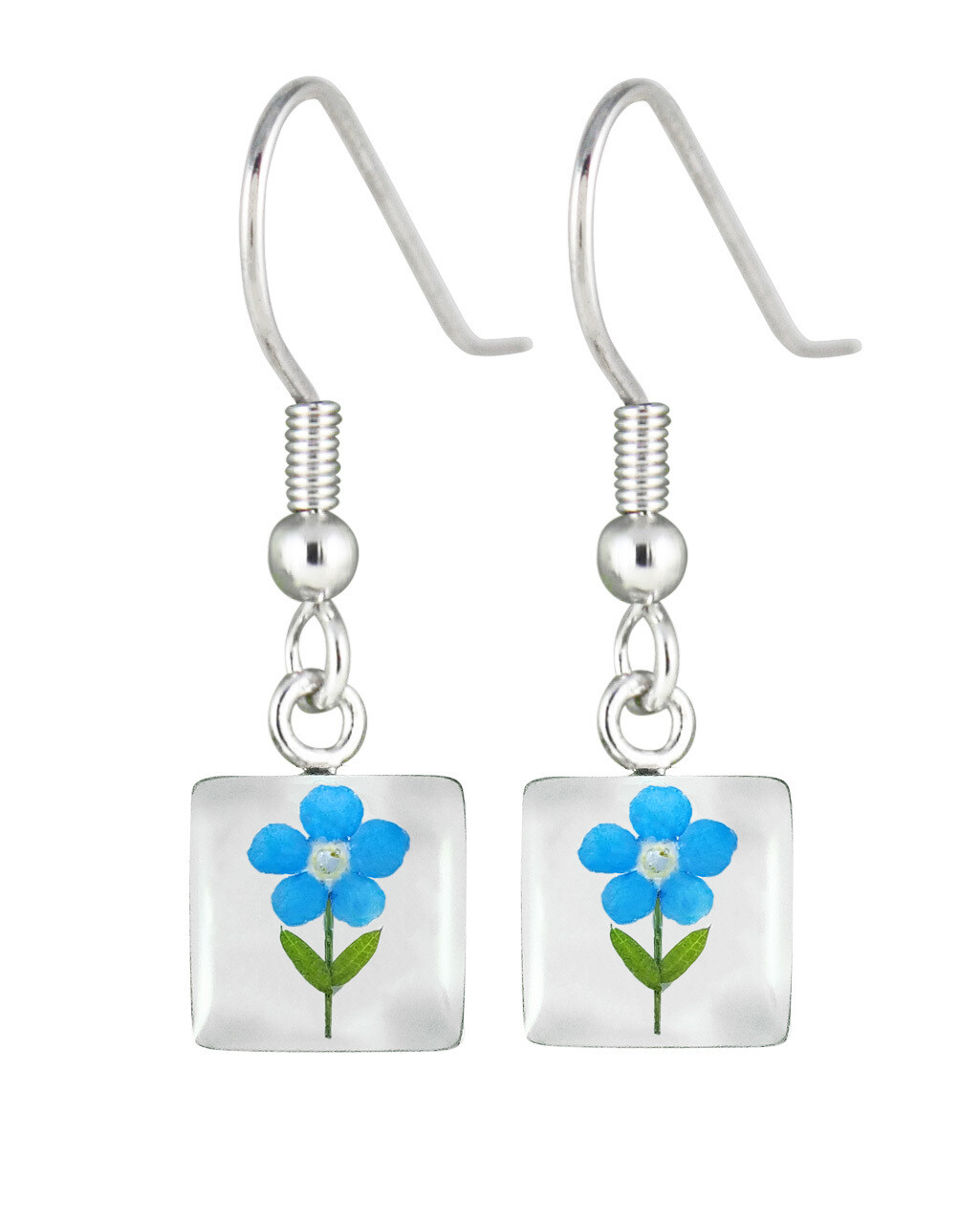 Forget-Me-Not, Mini Square Earrings, White Background