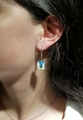 Forget-Me-Not, Mini Square Earrings, White Background