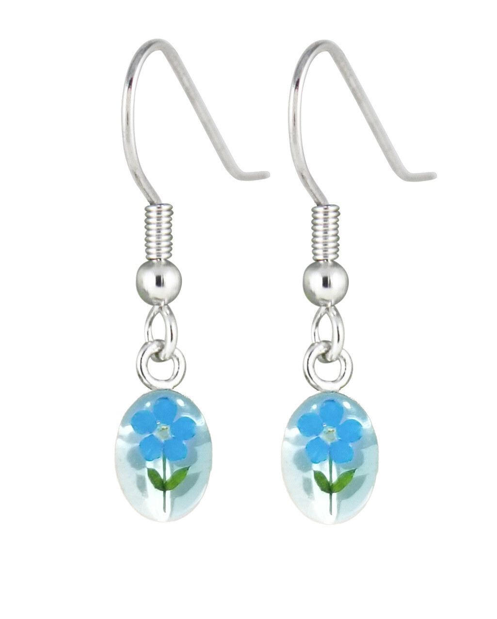 Forget Me Not, Mini Oval hanging earrings, White Background