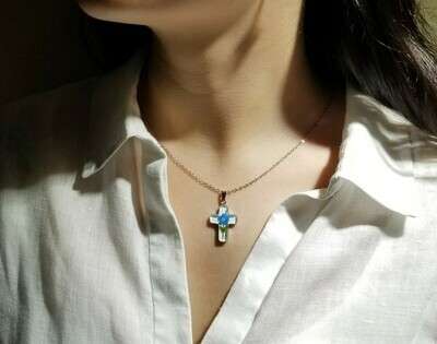 Forget-Me-Not Necklace, Small Cross, White Background