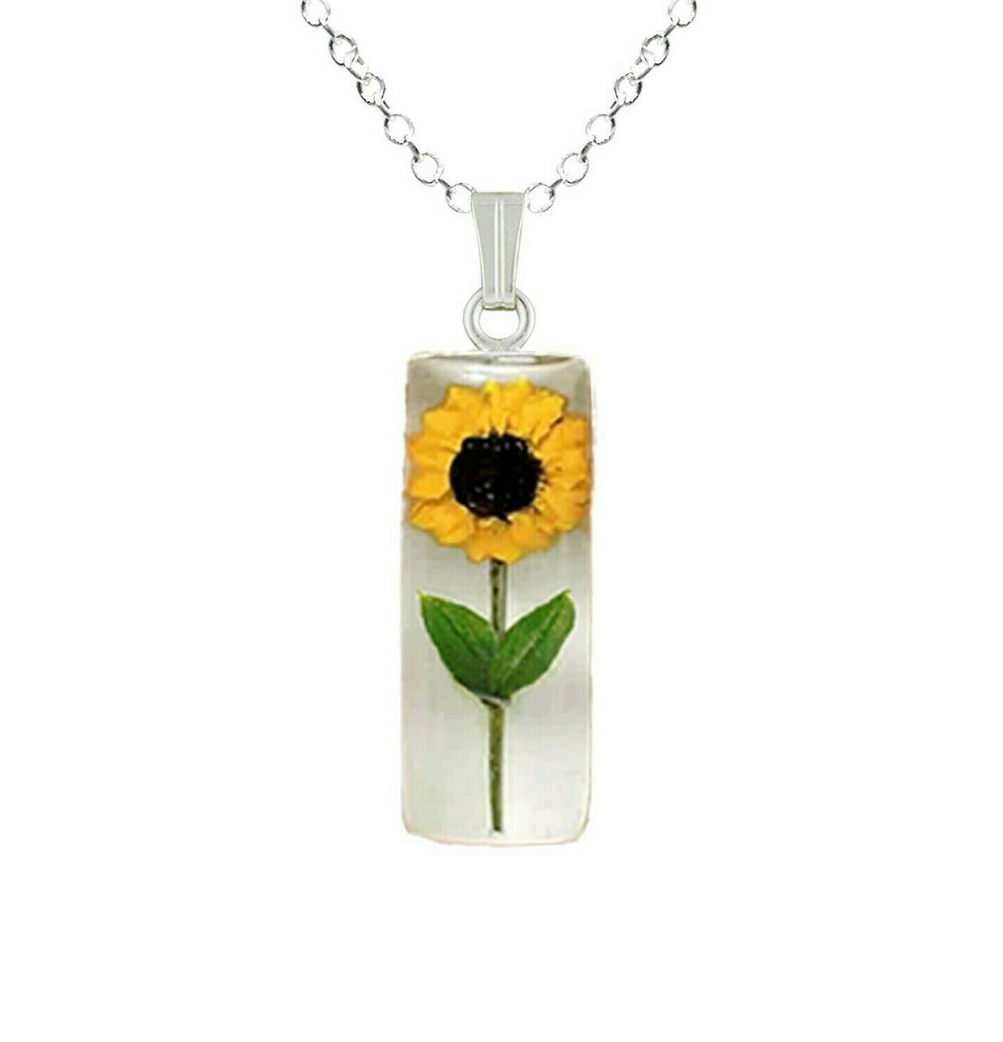 Sunflower Necklace, Medium Rectangle, White Background