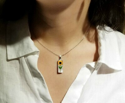 Sunflower Necklace, Medium Rectangle, White Background