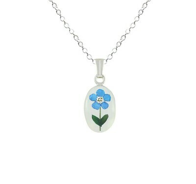 Forget-Me-Not Necklace, Small Oval, White Background