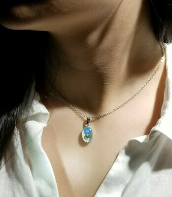 Forget-Me-Not Necklace, Small Oval, White Background