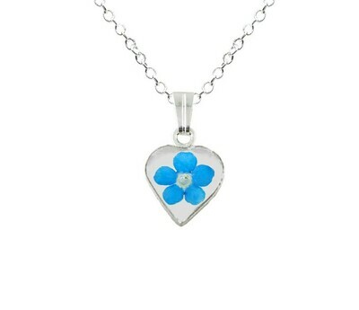 Forget-Me-Not Necklace, Small Heart, White Background