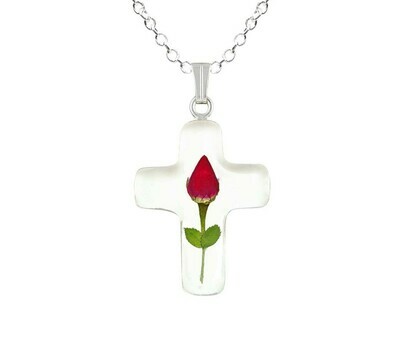 Rose Necklace, Small Cross, White Background