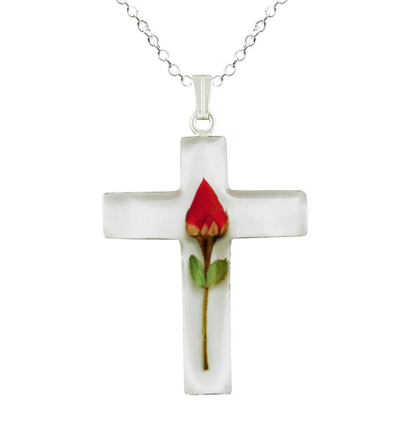 Rose Necklace, Large Cross, White Background