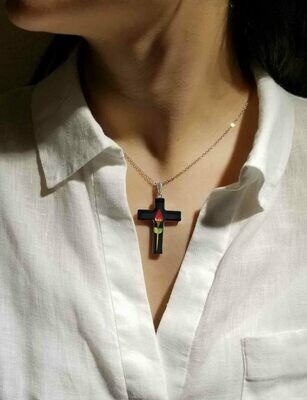 Rose Necklace, Large Cross, Black Background