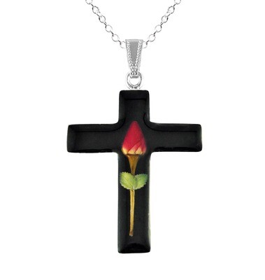 Rose Necklace, Large Cross, Black Background