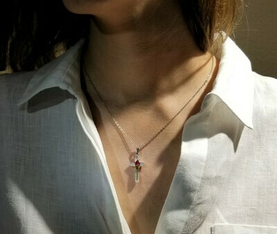 Rose Necklace, Long Cross, white background