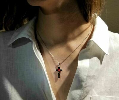 Rose Necklace, Long Cross, Black Background