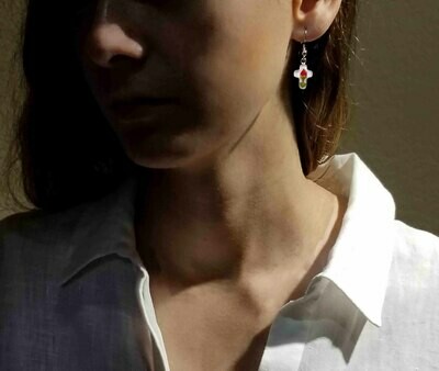 Rose, Small Cross Hanging Earrings, White Background