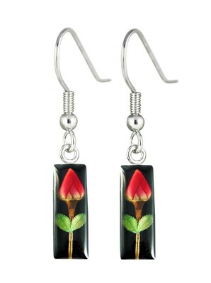 Rose, Small Rectangle Hanging Earrings, Black Background.